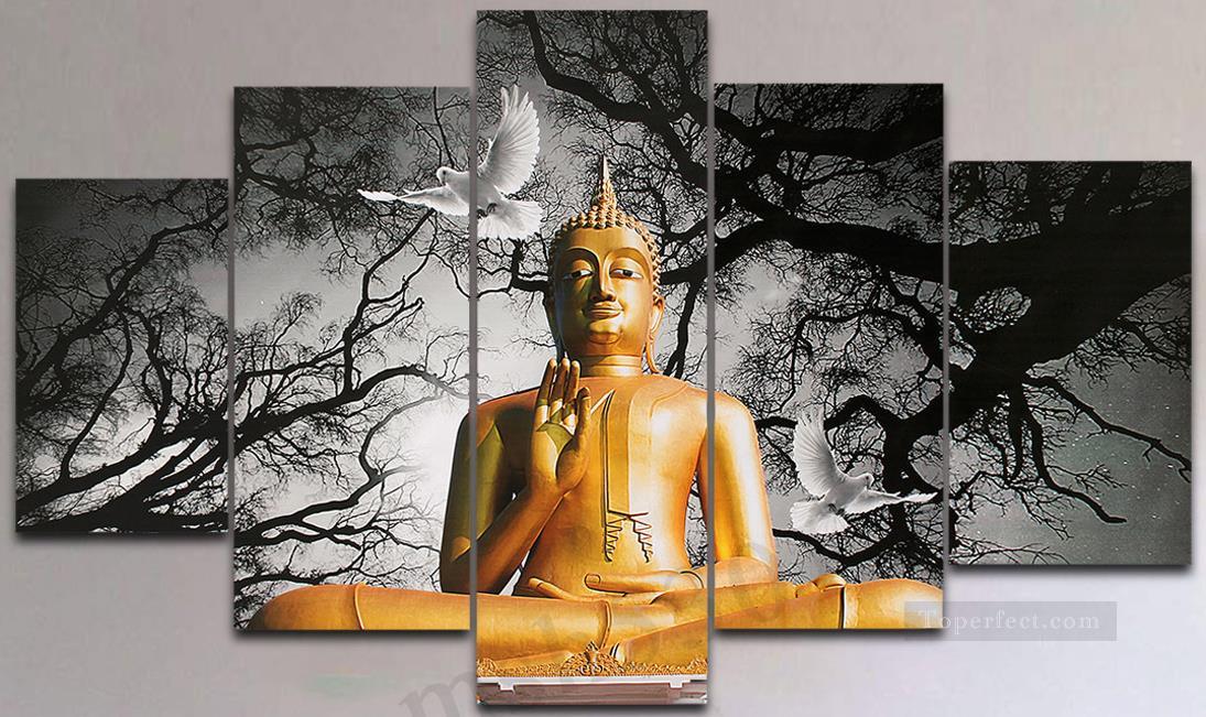 Buddha and pigeon in set panels Oil Paintings